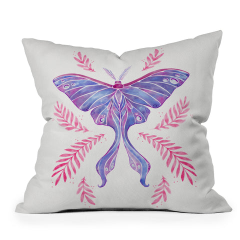 Avenie Luna Moth Blue Violet Throw Pillow