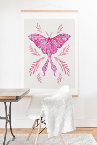 Avenie Luna Moth Bright Pink Art Print And Hanger