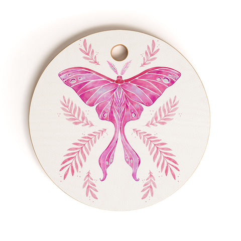 Avenie Luna Moth Bright Pink Cutting Board Round