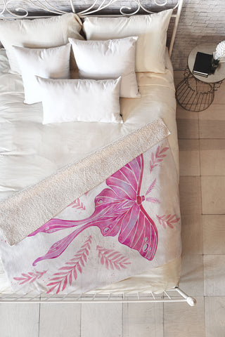 Avenie Luna Moth Bright Pink Fleece Throw Blanket