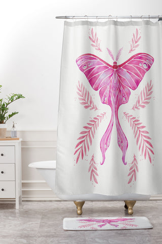 Avenie Luna Moth Bright Pink Shower Curtain And Mat