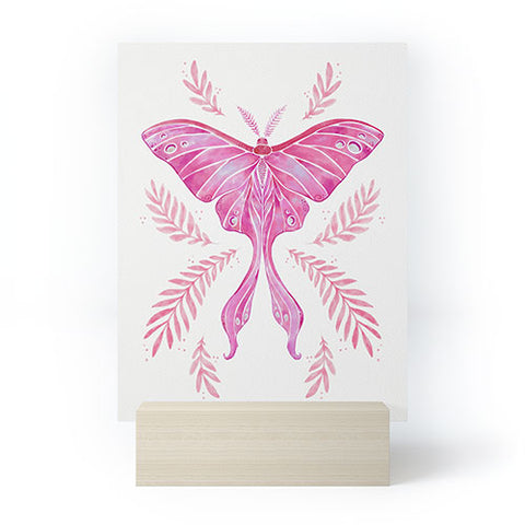 Avenie Luna Moth Bright Pink Mini Art Print