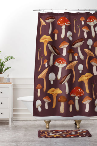 Avenie Mushroom Woodland Shower Curtain And Mat