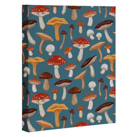 Avenie Mushrooms In Teal Pattern Art Canvas