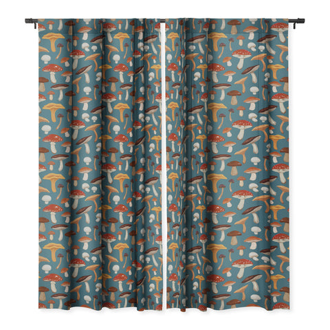 Avenie Mushrooms In Teal Pattern Blackout Non Repeat