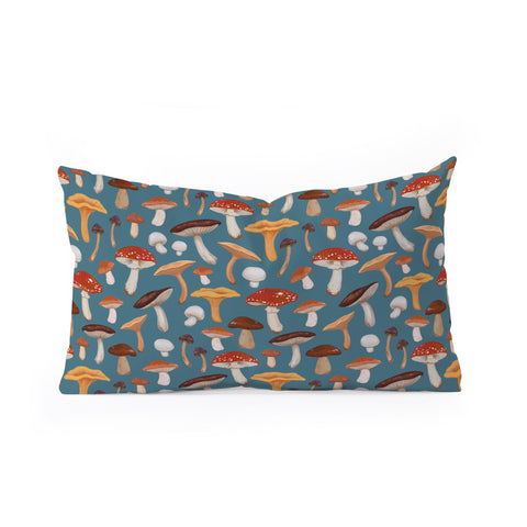 Avenie Mushrooms In Teal Pattern Oblong Throw Pillow