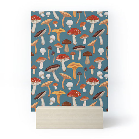 Avenie Mushrooms In Teal Pattern Mini Art Print