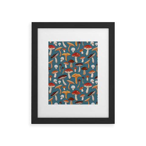 Avenie Mushrooms In Teal Pattern Framed Art Print