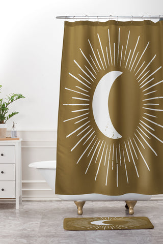 Avenie Nightglow Moon Olive Green Shower Curtain And Mat