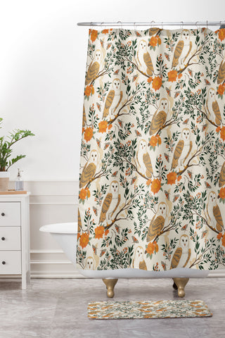 Avenie Owl Forest I Shower Curtain And Mat
