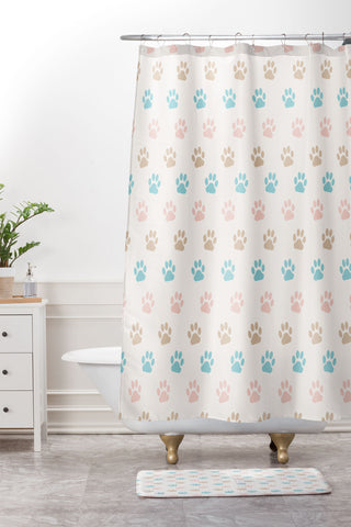 Avenie Paw Print Pattern Shower Curtain And Mat
