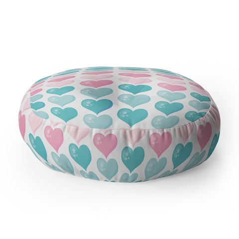 Avenie Pink and Blue Hearts Floor Pillow Round