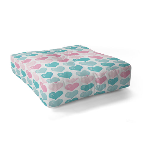 Avenie Pink and Blue Hearts Floor Pillow Square