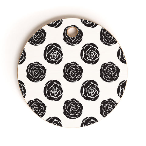 Avenie Roses Black and White Cutting Board Round