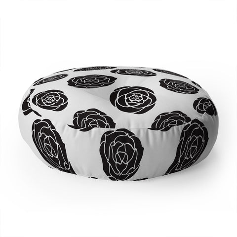 Avenie Roses Black and White Floor Pillow Round