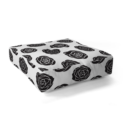 Avenie Roses Black and White Floor Pillow Square