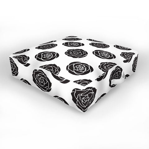 Avenie Roses Black and White Outdoor Floor Cushion