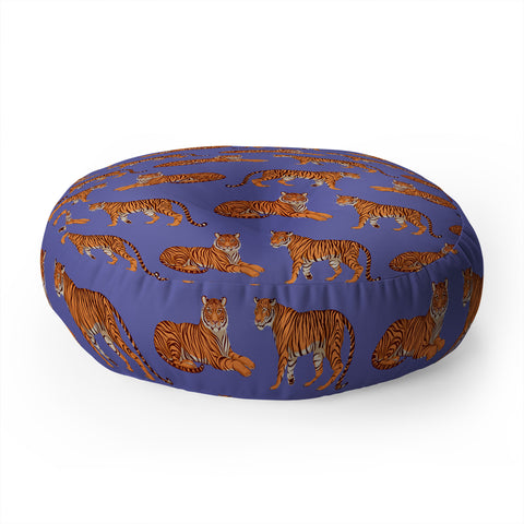 Avenie Tigers in Periwinkle Floor Pillow Round