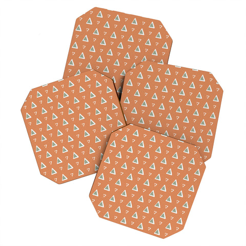 Avenie Triangle Pattern Orange Coaster Set
