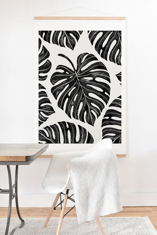 Avenie Tropical Palm Leaves Black Art Print And Hanger