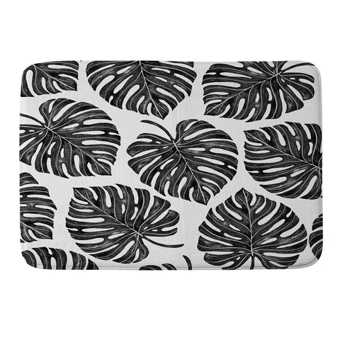 Avenie Tropical Palm Leaves Black Memory Foam Bath Mat