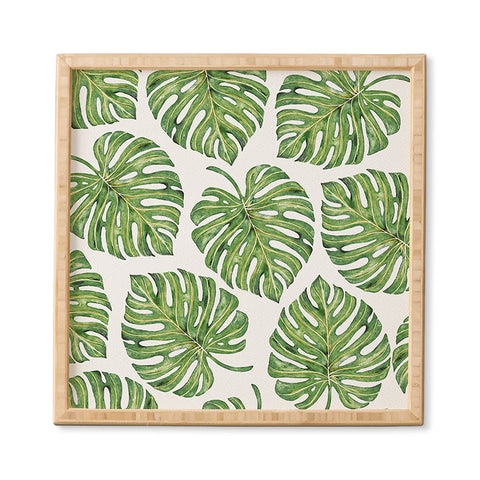 Avenie Tropical Palm Leaves Green Framed Wall Art
