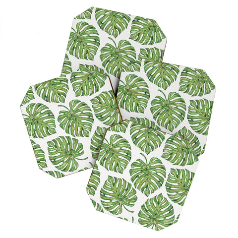 Avenie Tropical Palm Leaves Green Coaster Set