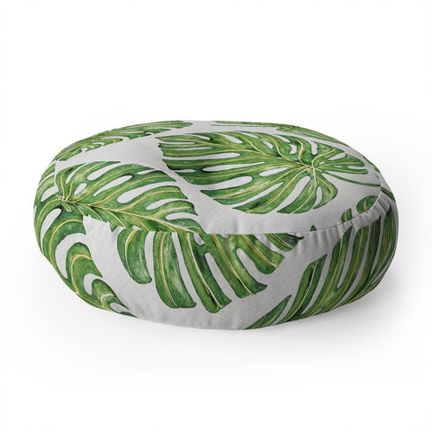 Avenie Tropical Palm Leaves Green Floor Pillow Round