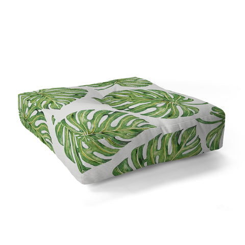 Avenie Tropical Palm Leaves Green Floor Pillow Square
