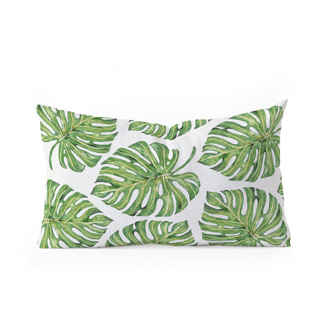 Avenie Tropical Palm Leaves Green Oblong Throw Pillow