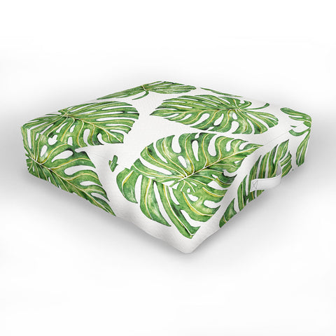 Avenie Tropical Palm Leaves Green Outdoor Floor Cushion