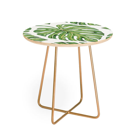 Avenie Tropical Palm Leaves Green Round Side Table