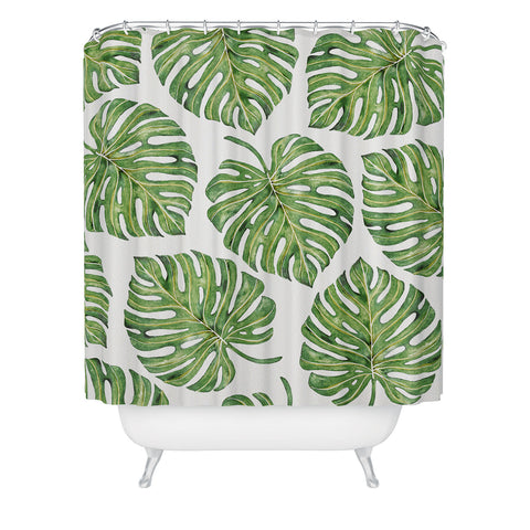 Avenie Tropical Palm Leaves Green Shower Curtain