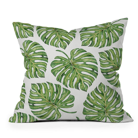 Avenie Tropical Palm Leaves Green Outdoor Throw Pillow