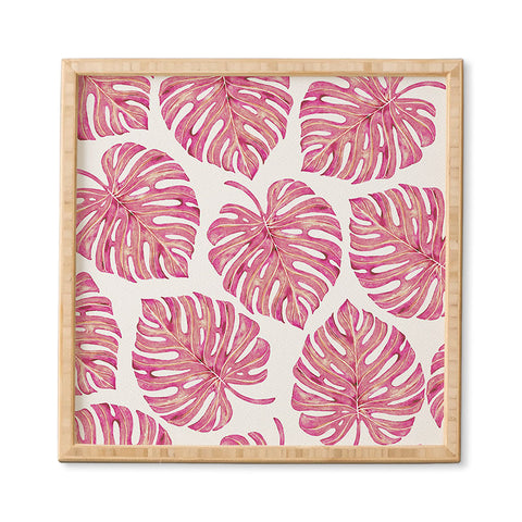 Avenie Tropical Palm Leaves Pink Framed Wall Art