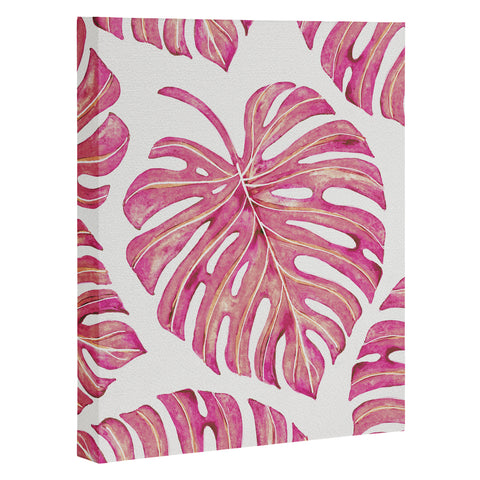 Avenie Tropical Palm Leaves Pink Art Canvas