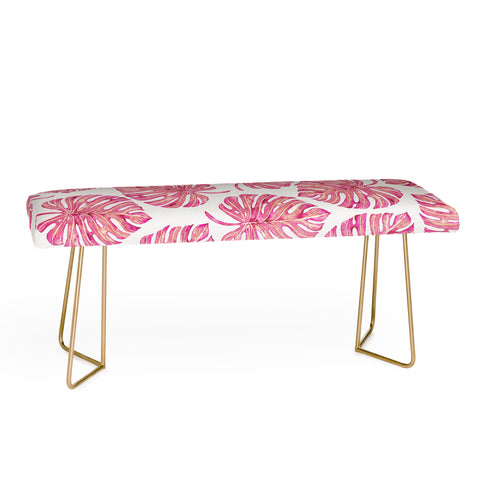 Avenie Tropical Palm Leaves Pink Bench