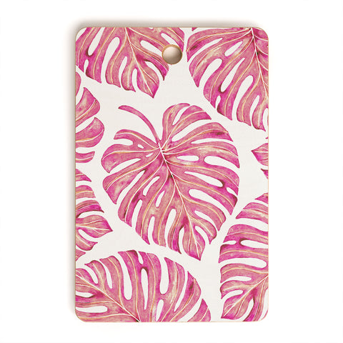 Avenie Tropical Palm Leaves Pink Cutting Board Rectangle