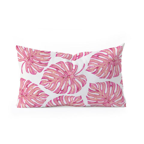 Avenie Tropical Palm Leaves Pink Oblong Throw Pillow