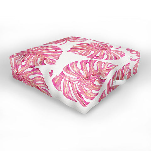Avenie Tropical Palm Leaves Pink Outdoor Floor Cushion
