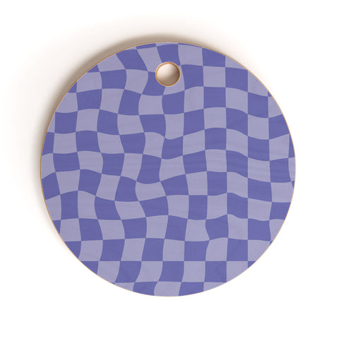 Avenie Very Peri Warped Checkerboard Cutting Board Round