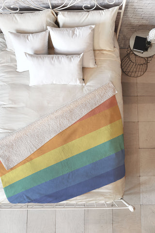 Avenie Vintage Rainbow Stripes Fleece Throw Blanket