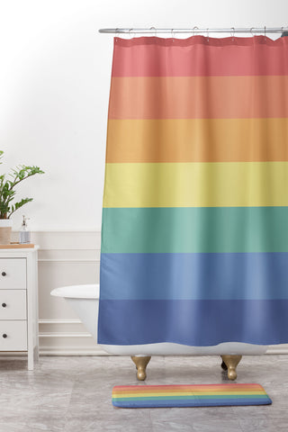 Avenie Vintage Rainbow Stripes Shower Curtain And Mat