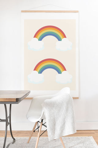 Avenie Vintage Rainbow With Clouds Art Print And Hanger