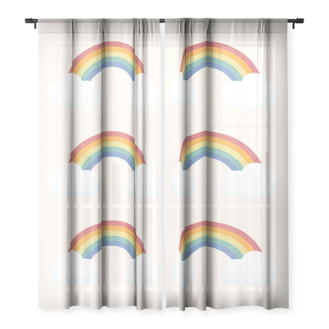 Avenie Vintage Rainbow With Clouds Sheer Non Repeat
