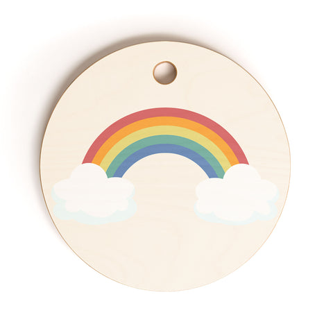 Avenie Vintage Rainbow With Clouds Cutting Board Round