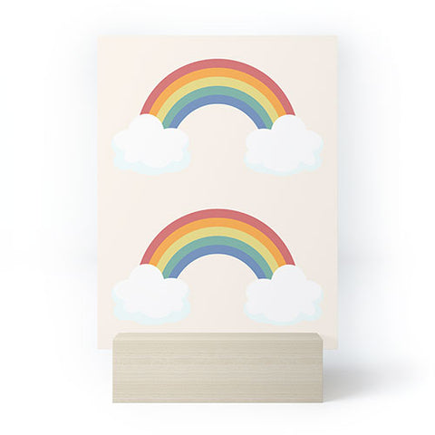 Avenie Vintage Rainbow With Clouds Mini Art Print