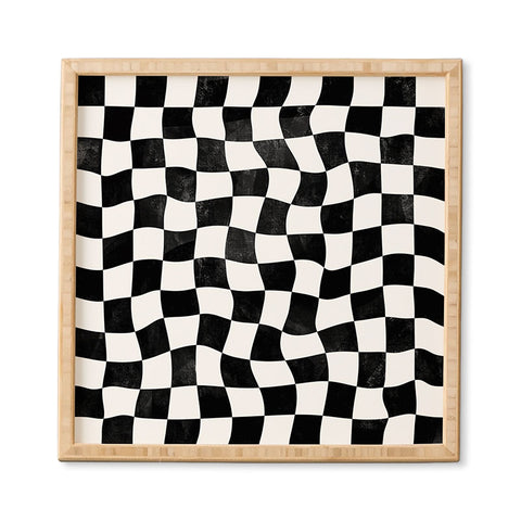 Avenie Warped Checkerboard BW Framed Wall Art