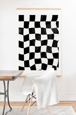 Avenie Warped Checkerboard BW Art Print And Hanger