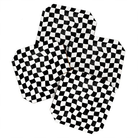 Avenie Warped Checkerboard BW Coaster Set